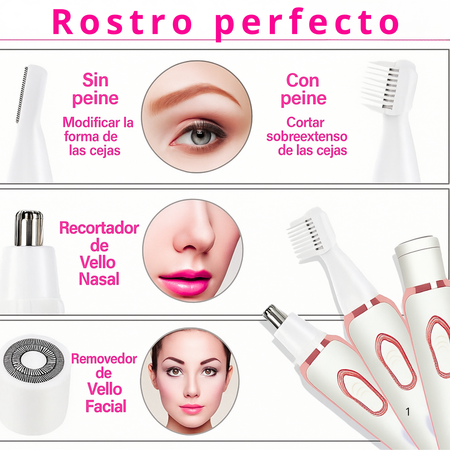 Depiladora Eléctrica 4 en 1 Recargable USB