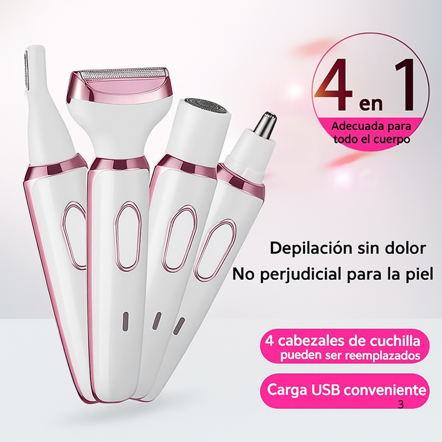 Depiladora Eléctrica 4 en 1 Recargable USB